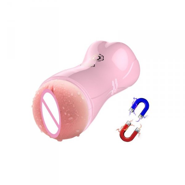 Masturbator-Vibrating and Flashing Masturbation Cup USB 7+7 Function / Talk Mode (Pink)