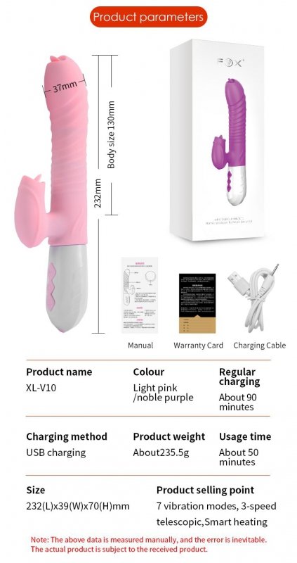 Wibrator-Silicone Vibrator USB 7 Function and Thrusting Function / Heating, purple
