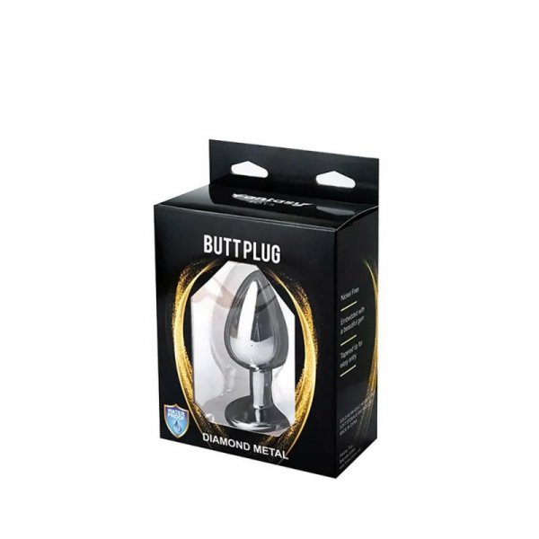 Silver Large Butt Plug with White Diamond