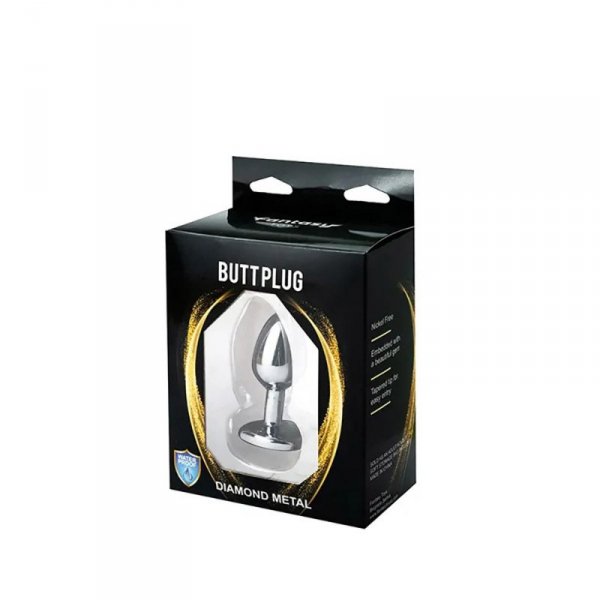 Silver small heart-shaped butt plug with black crystal