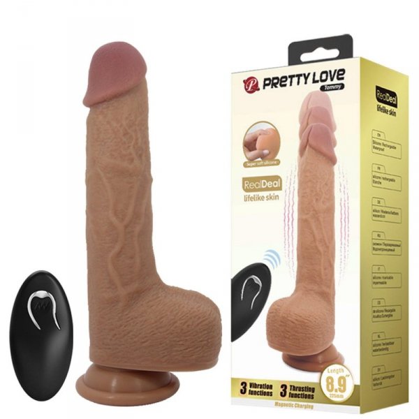 PRETTY LOVE - Tommy 8,9&#039;&#039; Light Brown, 3 vibration functions 3 thrusting settings Suction base Wireless remote control