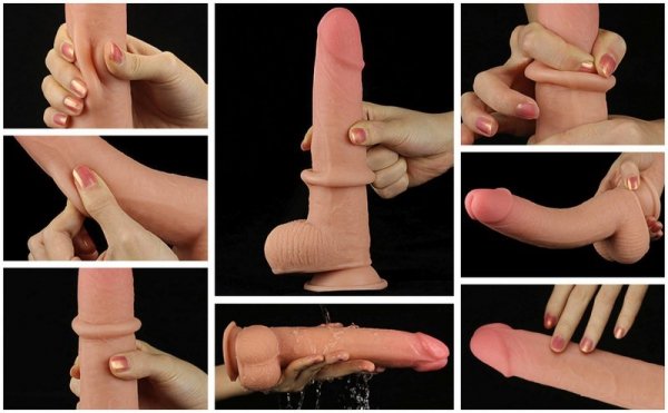 DUŻE 23 CM DOSKONALE REALISTYCZNE DILDO Z MOSZNĄ I PRZYSSAWKĄ + LUBRYKANT
