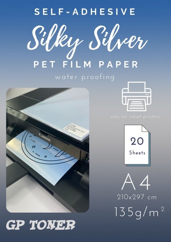 Samoprzylepny papier wodoodporny srebrny jedwabisty A4 PAP-CSF005