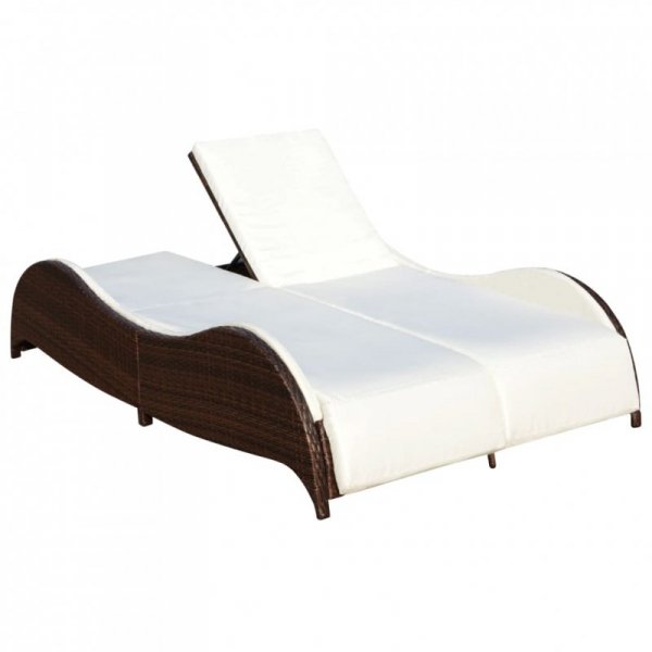 Podwójny leżak z poduszką, polirattan, brązowy