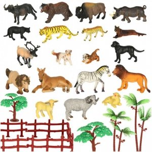 Figurki zwierząt zwierzęta zoo safari farma akcesoria skrzynka 31 el.