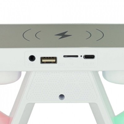 Lampka nocna LED Gamingowa RGB głośnik ładowarka indukcyjna radio budzik zegar