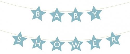 Baner napis na baby shower gwiazdki jasnoniebieskie 290cm x 16,5cm