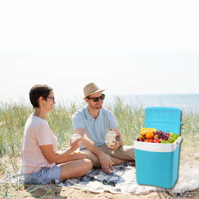 Lodówka turystyczna 25L KAMAI TROPIC na wkłady mrożące, turkusowa z białą rączką