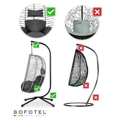 Fotel ogrodowy wiszący Toskana czarny   szare poduszki Sofotel