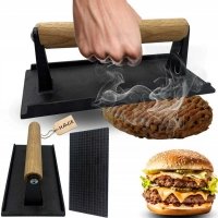 ŻELIWNA PRASKA 20x10cm DO GRILLOWANIA BURGERÓW STEKÓW MIĘSA HAGE 