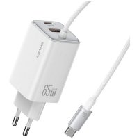 Ładowarka sieciowa JC Series CC266 65W GaN Fast Charger wbudowanykabel USB-C biała 