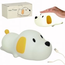 Lampka nocna dla dzieci silikonowa na baterie USB biała piesek leżący