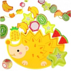 Gra zręcznościowa montessori układanka balansująca klocki drewniane jeż nawlekane owoce