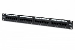 Digitus Patch panel 19 24 porty, kat.5e, U/UTP, 1U, wspornik kablowy, czarny (kompletny)