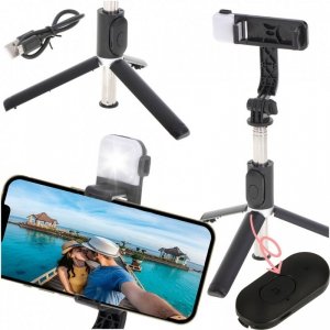 Kijek do selfie lampka LED statyw tripod czarny