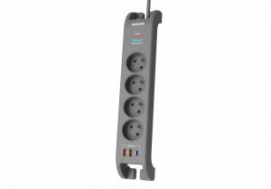 Listwa antyprzepięciowa 2m, 4 gniazda, 1xUSB-C, 2xUSB-A,PD 20W / QC 18W, 2400 J ochrony przeciwprzepięciowej
