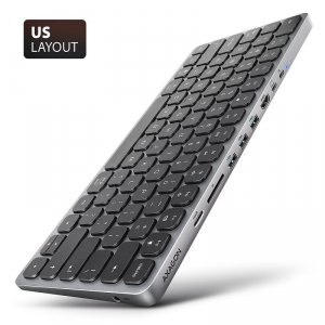 AXAGON HMC-KB-US Klawiatura USB-C 5Gbps z wieloportowy hub 9in1, SD/microSD, 3x USB-A, HDMI 4K/60Hz, PD 100W, Audio, US layout, 