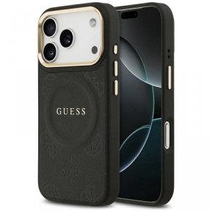 GUESS futerał do IPHONE 17 Pro kompatybilny z MagSafe GUHMP17LPSAMSECK (PU W/ Peony Hot Stamp) czarny
