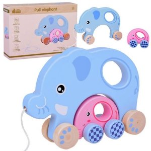 Drewniany SŁONIK do ciągnięcia 2w1 Pastelowa rodzinka słoników 2szt. ZA5377