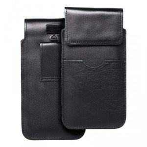 Skórzany futerał uniwersalny / wsuwka z klapką - ROYAL / czarny - Rozmiar 2XL+wide - SAMSUNG A12 / NOTE 9 / XIAOMI REDMI NOTE 10