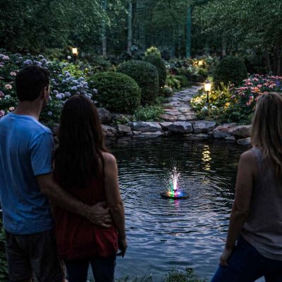 Fontanna solarna LUARO do oczka wodnego ogrodowa pompa pływająca LED RGB 16cm