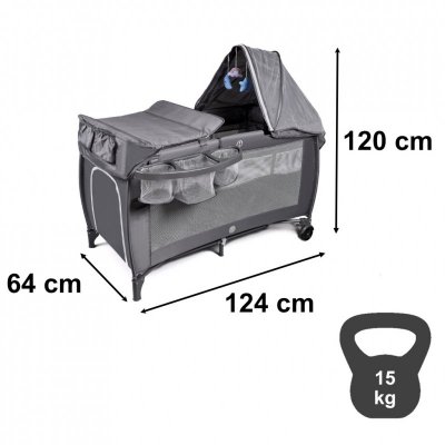 Łóżeczko dziecięce turystyczne składane dwupoziomowe przewijak max. 15kg
