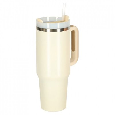 Kubek termiczny ze słomką i uchwytem termos 1200ml kremowy