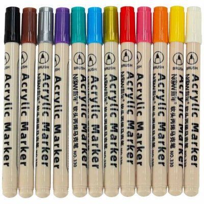 Markery akrylowe do tkanin kamieni pisaki flamastry mazaki wodoodporne DIY 12 szt.