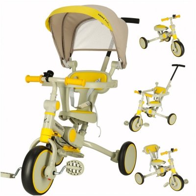 Rowerek trójkołowy TRIKE FIX V4 żółto-szary z daszkiem