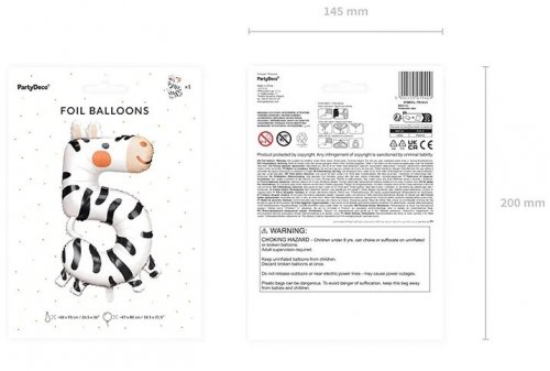 Balon foliowy urodzinowy cyfra "5" - Zebra 42x81 cm
