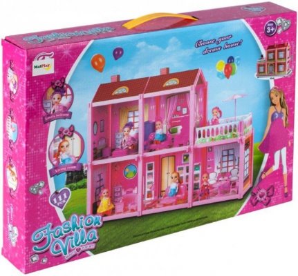 Domek dla lalek  Villa lalka mebelki zestaw różowy 44cm