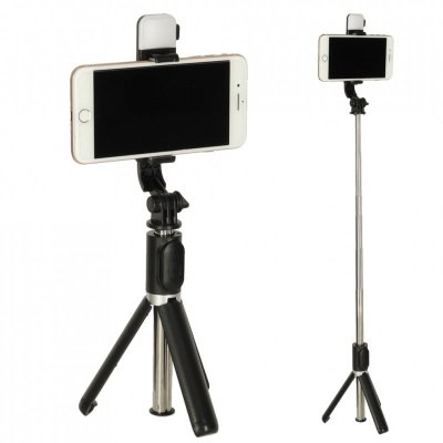 Kijek do selfie lampka LED statyw tripod czarny