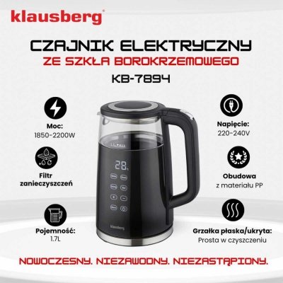 CZAJNIK ELEKTRYCZNY 1,7L KLAUSBERG KB-7894 LED REGULACJA TEMPERATURY