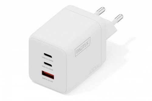Ładowarka sieciowa/zasilacz USB GaN 100W, 2x USB-C, 1x USB-A, biała