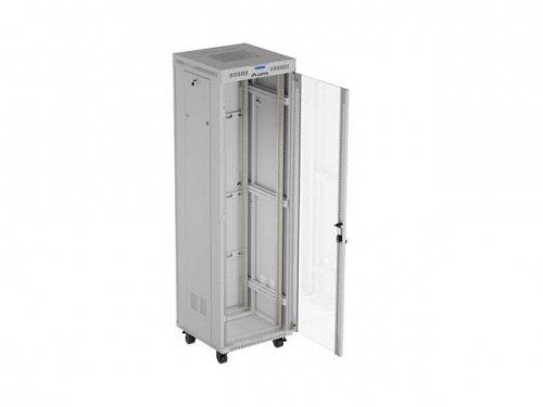 Szafa instalacyjna rack stojąca 19" 42U 600x600 szara drzwi     przeszklone  LCD (Flat pack)