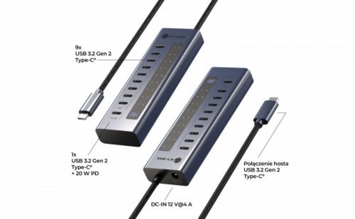 HUB IB-HUB1450-C31 10 x USB TYPE-C Gen 2 z zasilaczem