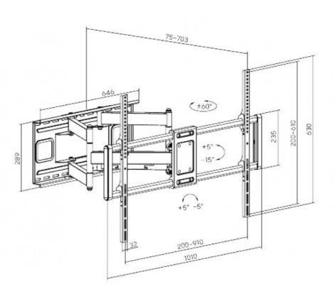 Uchwyt ścienny do telewizora (obracany i pochylany), 60-120 cali, do 120 kg