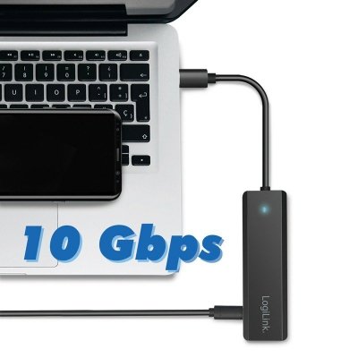 Hub USB-C, 4-porty 2x USB-A,2xUSB-C, czarny