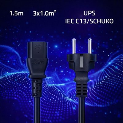 Kabel zasilający SCHUKO CEE 7/7 (E/F) | IEC C13 | 3x1.0mm2 | Czysta miedź Cu | 1.5m