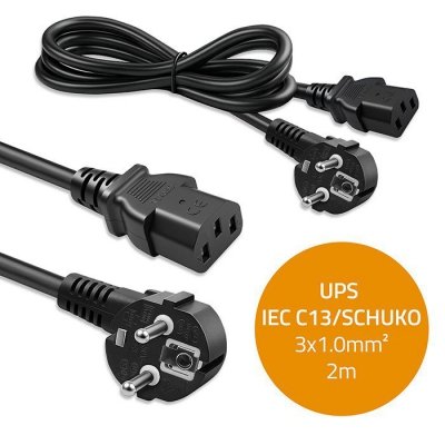 Kabel zasilający | wtyczka kątowa SCHUKO CEE 7/7 (E/F) | IEC C13 | 3x1.0mm2 | Czysta miedź CU | 2m