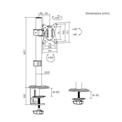 Uchwyt na monitor 17-32 ', 9kg max, czarny