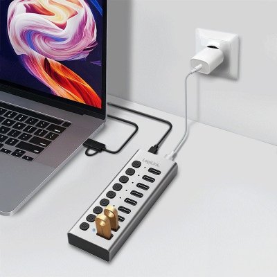 Hub USB3.2 10-portow USB-A/C, funkcja on/off