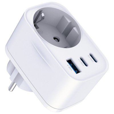Adapter sieciowy Hyper Charger 30W 1xUSB-A 2xUSB-C 1x Schuko PD  QC 3.0 białt