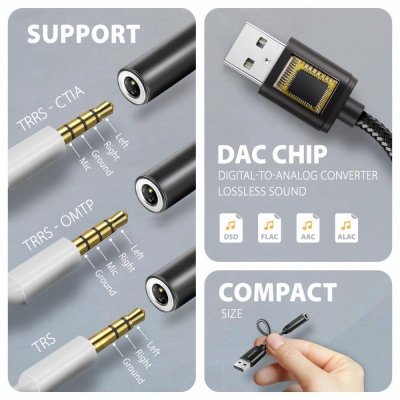 ADA-HA Zewnętrzna karta dźwiękowa USB-A 32bit DAC, 384kHz, 3.5mm (F) złącze