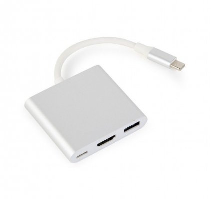 Gembird Adapter USB typ C srebrny USB C, USB A 3.0, HDMI