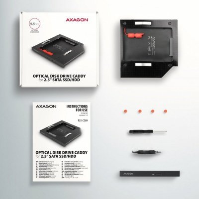 AXAGON RSS-CD09 Ramka na 2,5&quot; SSD-HDD do gniazda DVD, 9.5mm LED aluminium