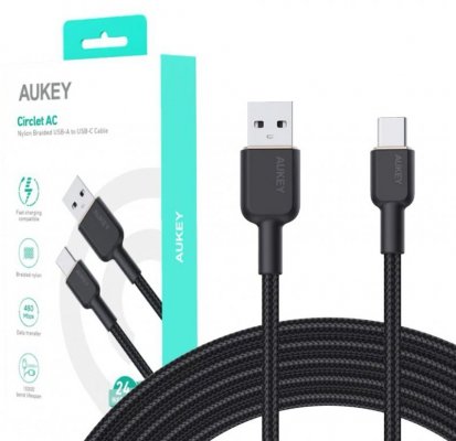 AUKEY CB-NAC2 kabel USB-C - USB-A 1.8m 60W PD 3A 20V nylonowy oplot czarny