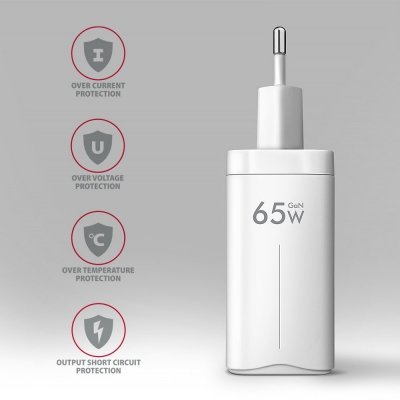AXAGON ACU-DPQ65W Ładowarka sieciowa GaN 65W, 3x port (USB-A + dual USB-C) PD3.0/QC4+/PPS/Apple, biała