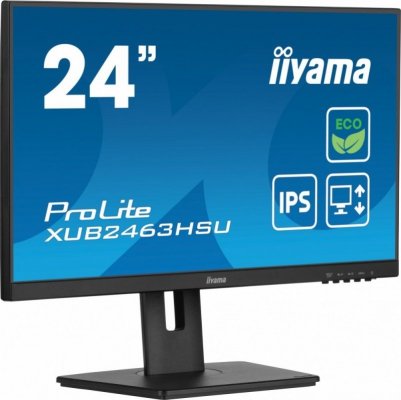IIYAMA Monitor 23.8 cala ProLite XUB2463HSU-B1 IPS,100HZ,ECO,3ms,SLIM,HDMI,DP,2x USB3.22x2W,HAS(150mm),TCO,EPEAT