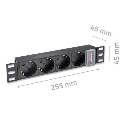 Qoltec Listwa zasilająca PDU do RACK 10&quot; | 1U | 16A | 4xSchuko | 1.8m